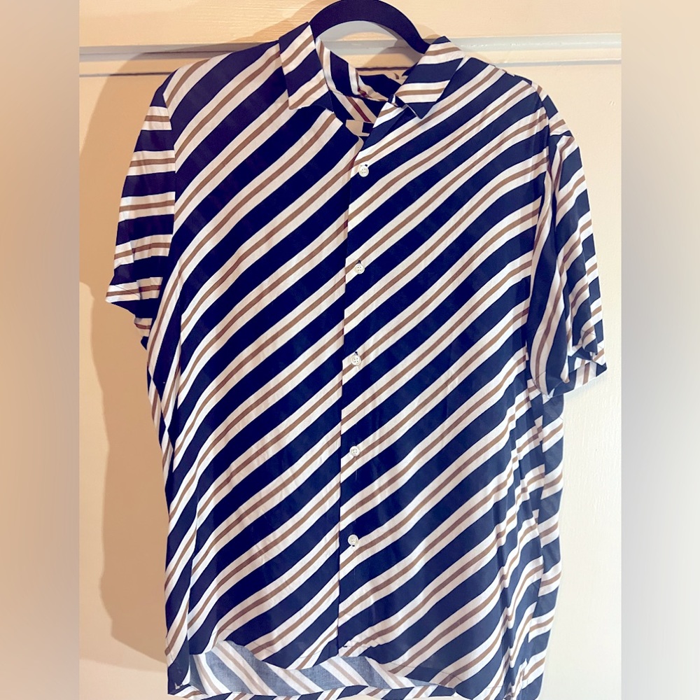 Topman Viscose Striped Short Sleeve